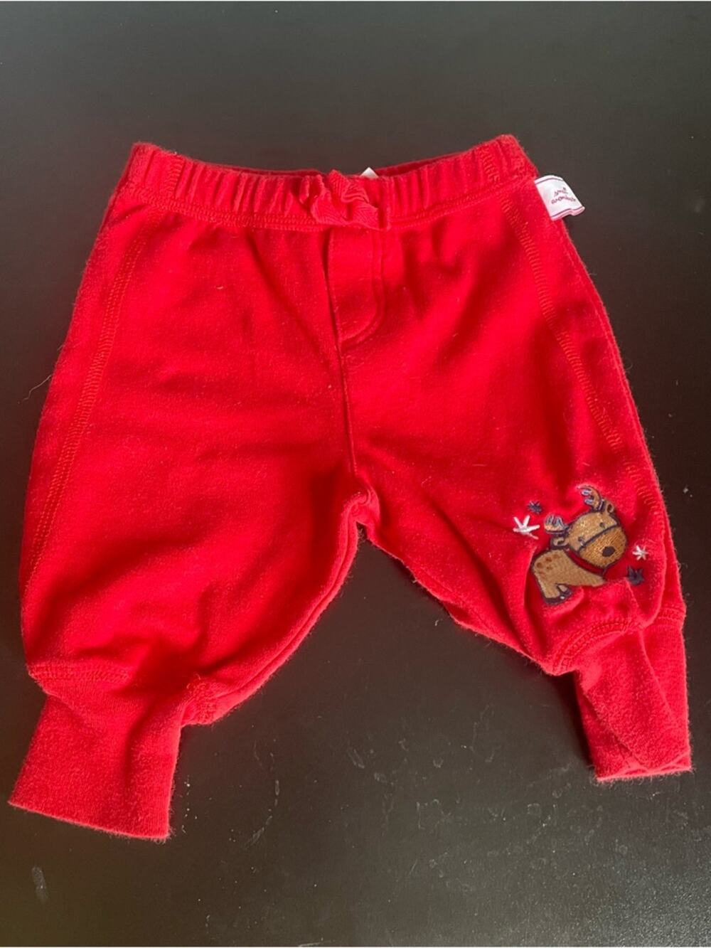 small wonders Red Baby Joggers with raindeer Applique 0-3m